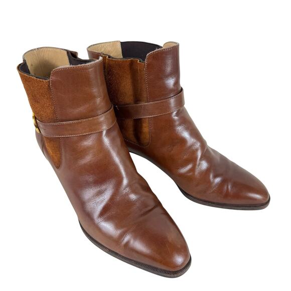 Salvatore Ferragamo Shoes - Salvatore Ferragamo Italy Brown Leather Buckle Pointed Toe Heeled Short Boot 7.5
